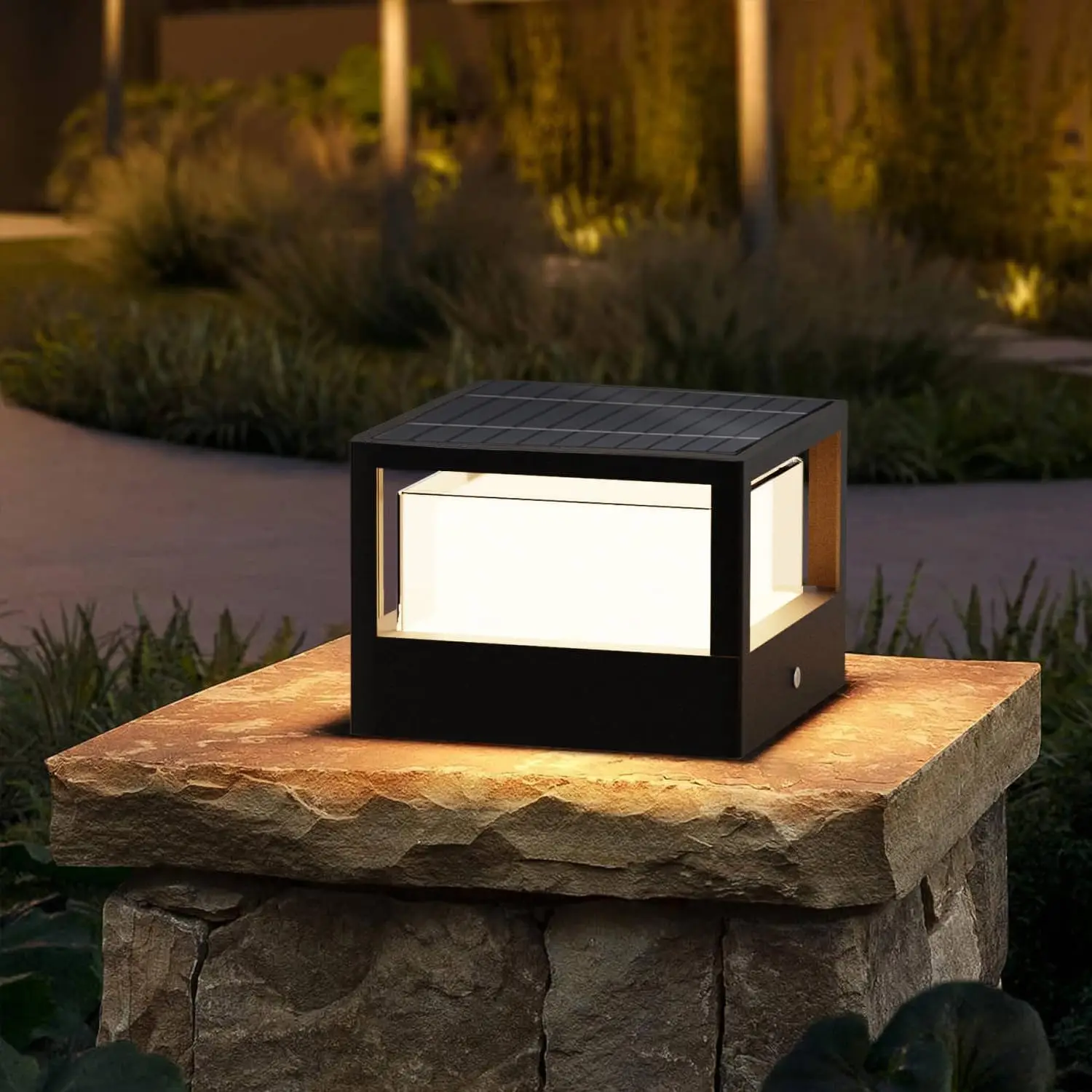 

Solar Post Light, Dusk to Dawn, IP65 Waterproof, 3000K, Aluminum, Black, Up to 12 Hours