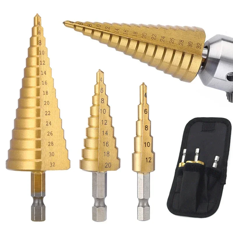 

HSS 4241 Cobalt Multiple Hole 32 Sizes Step Drill Set Tools Aluminum Case Metal Drilling Tool for Metal Wood Step Cone Drill Bit