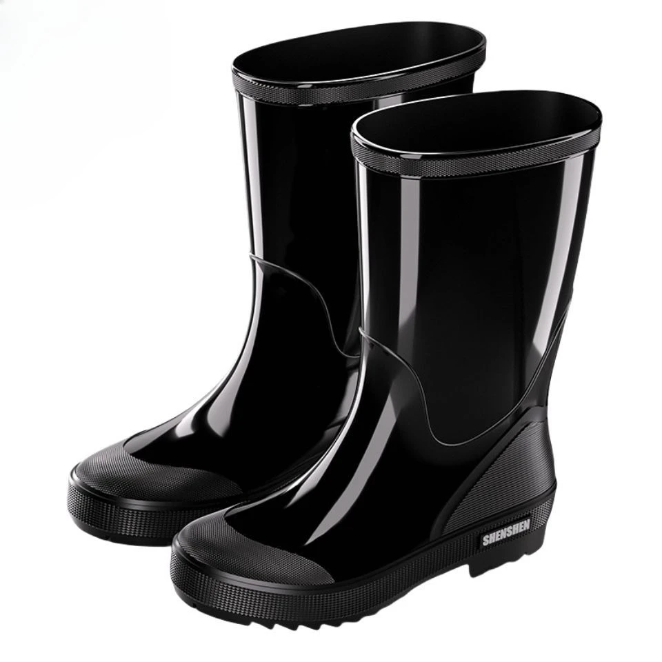 Mens PVC Mid Calf Rain Boots Waterproof Thick Sole Fashion Outdoor Fishing Car Wash Work Site Safety Shoes