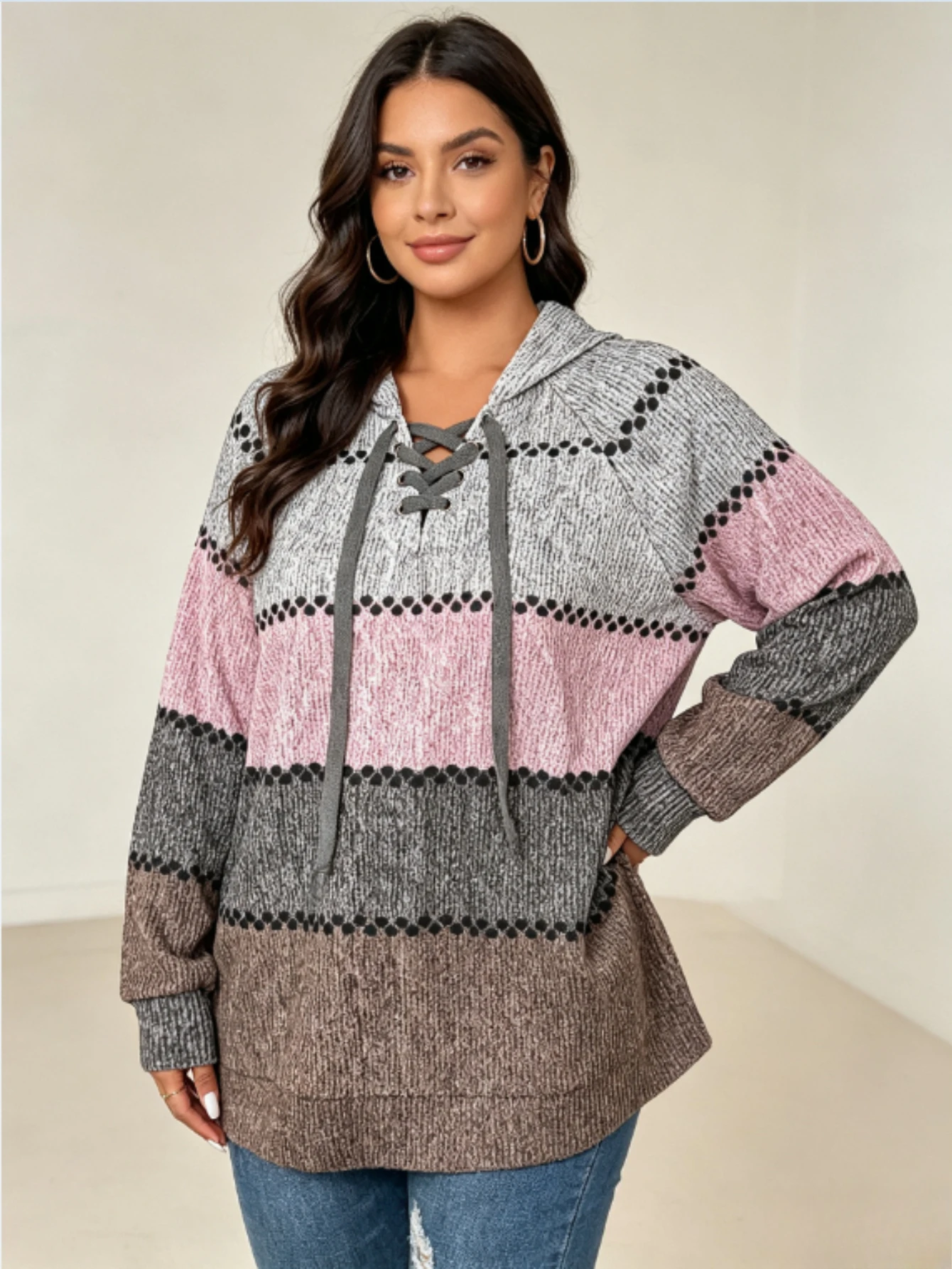 2026 New Autumn Winter Plus Size Women Pullover Hoodie Long Sleeve Drawstring Waist Printed Sweatshirt Casual Streetwear Tops