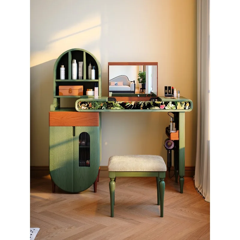 

Retro solid wood dresser, flip mirror, dresser, chest, integrated medium and ancient style retractable master bedroom dresser