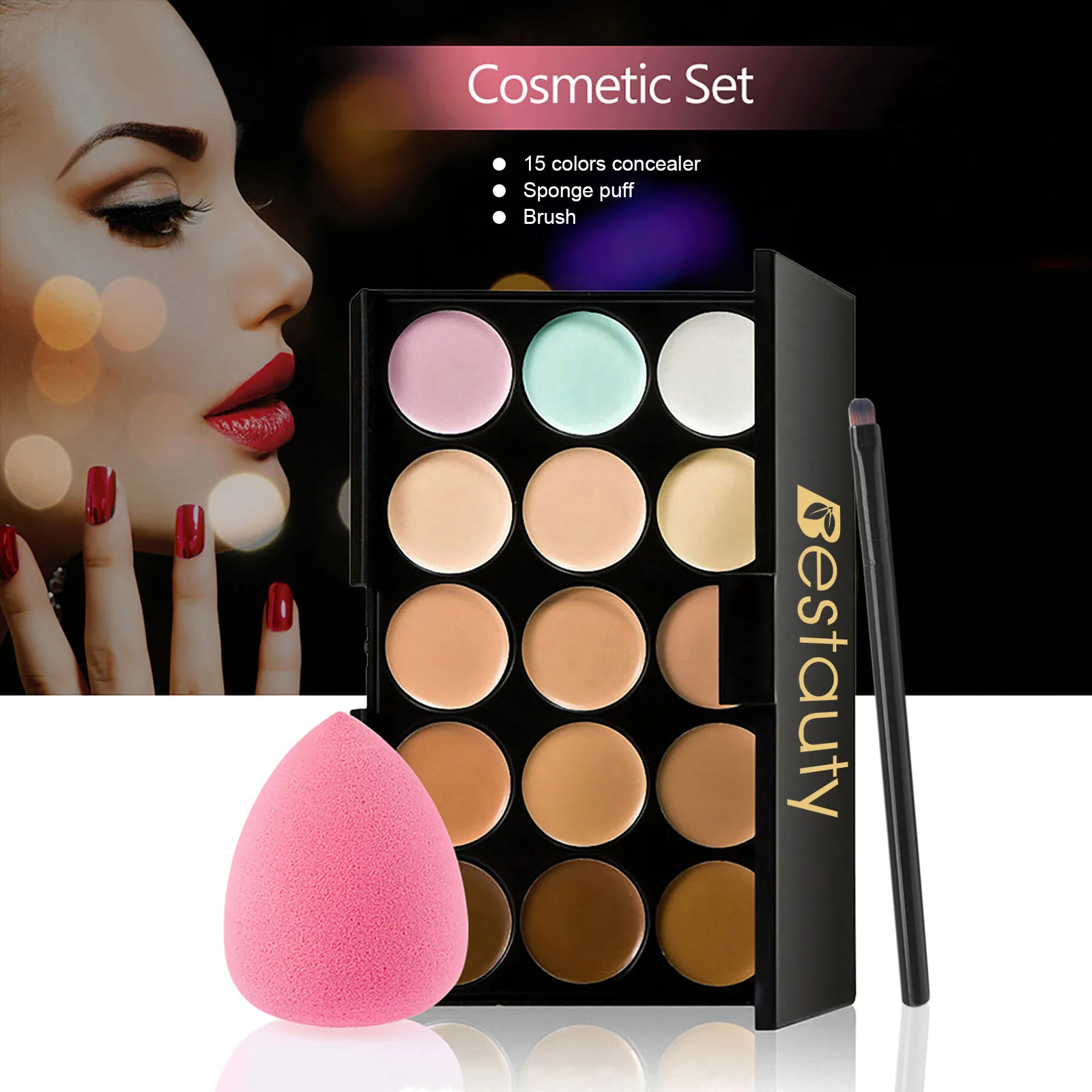Bestauty 15 couleurs Camouflage correcteur professionnel Contour fard à paupières crème pour le visage maquillage fond de teint Kit avec éponge bouffée