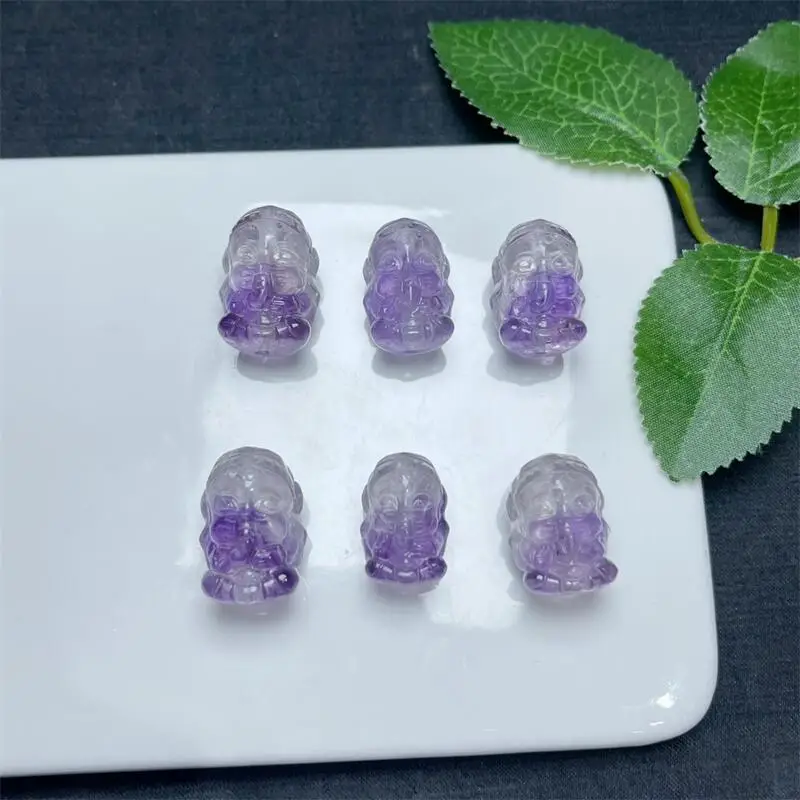 2PCS Natural Amethyst Ganesha Carving Jewelry For Pendant Earring Bracelet Reiki Healing Stone DIY Accessories 20-23MM