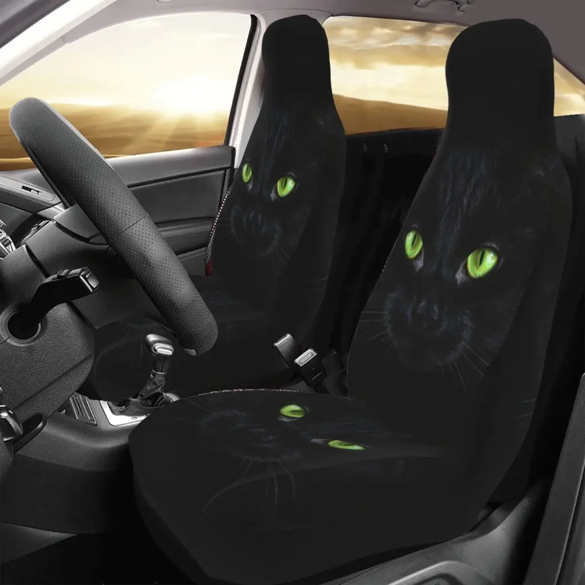 Black Cat Face Black Cat Face Car Seat Cover Custom Printing Universal Front Protector Accessories Cushion Set