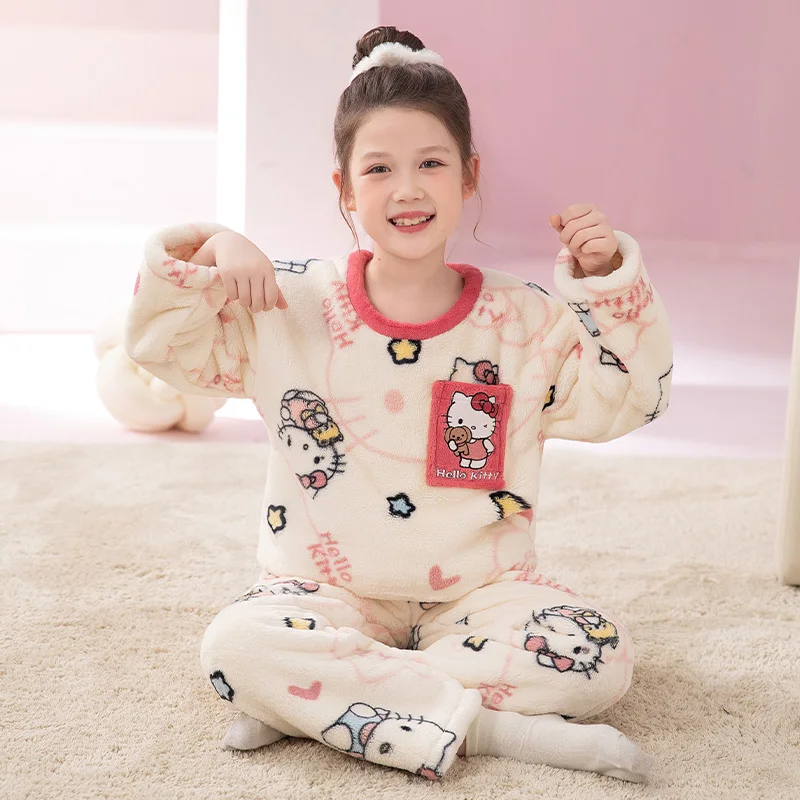 Winter Sanrio Children's Pajamas Hello Kitty Children's Loungewear Winter Sanrio Two-piece Set Hello Kitty Children's Pajamas