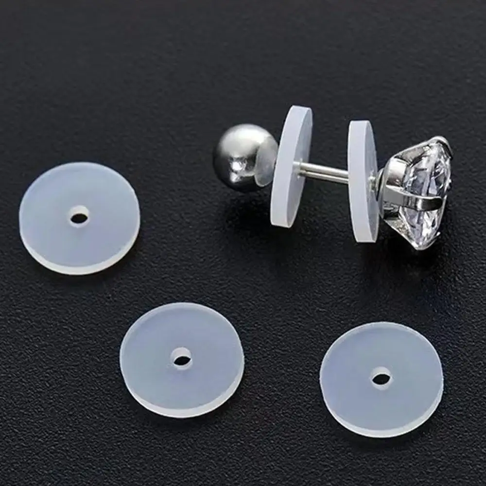 100Pcs Silicone Earring Backs Clear Stabilizing Pads Non Pull Healing Discs 7mm Support Patches for Earring Lifts Jewelry