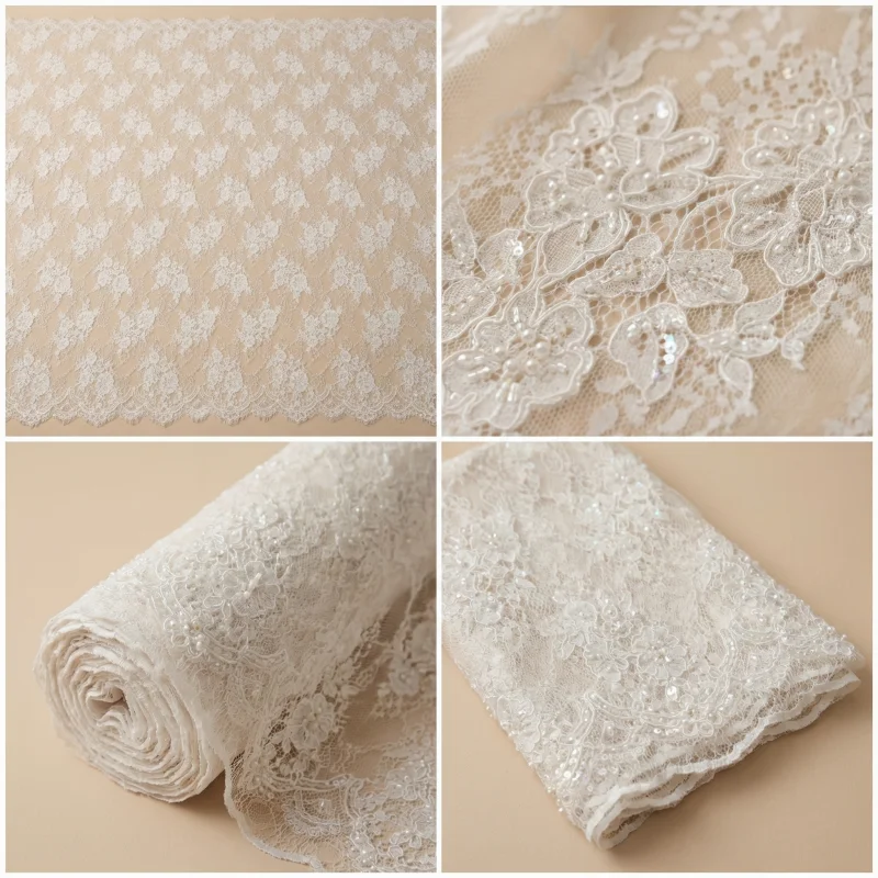 

3 M This Floral Embroidery Fabric Fused with Pearl Sequins Is The Ideal Fabric for Creating Gorgeous Wedding Dresses