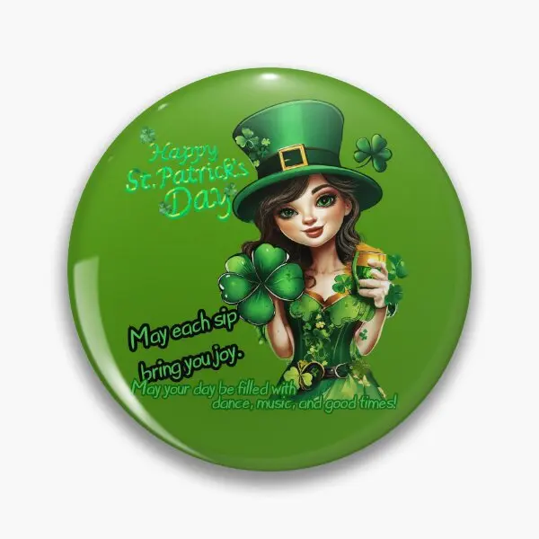 Lovely Irish Girl With Shamrock For Good  Soft Button Pin Cute Brooch Metal Gift Decor Creative Lapel Pin Funny Women Cartoon