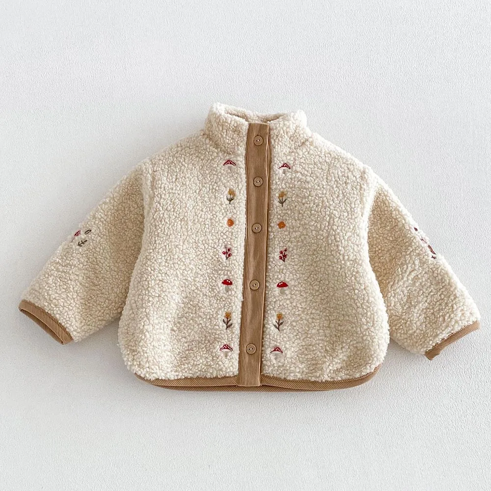 Children Coat Quilted Thicken Warm Girls Winter Clothing Flower Embrodiery Fashion Toddler Girl Outerwear Jackets
