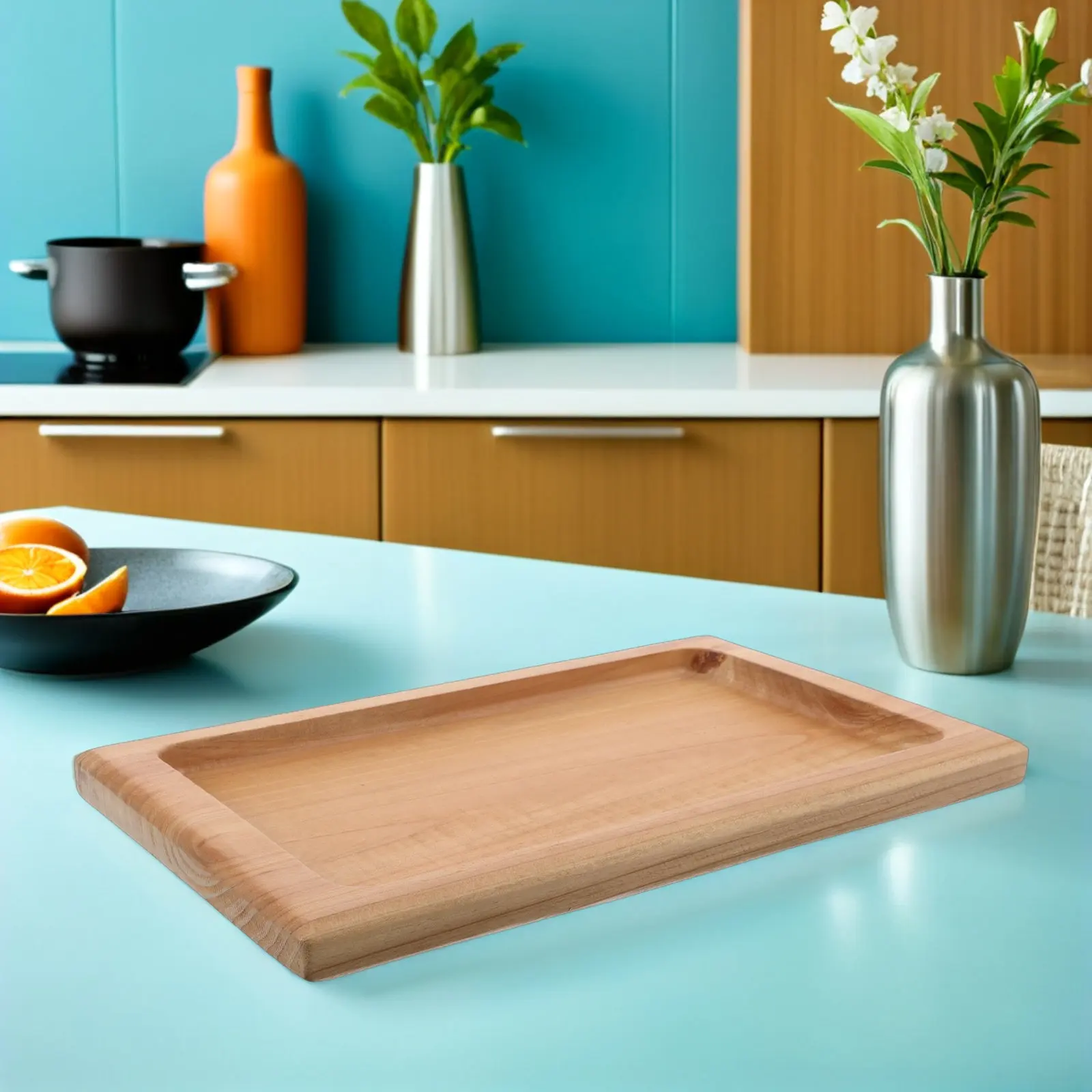 Natural Pine Wood Serving Tray Rectangle Charcuterie Board Steak Serving Platter Fruit Platter Tea Table Tray Coffee Server