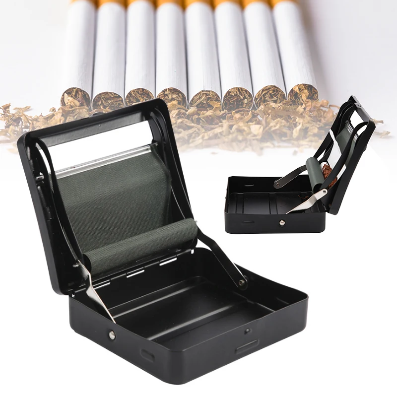 

Portable Automatic Rolling Machine Cigarette Maker Case Black Tin Case Metal Roller Tobacco Container Smoking Storage Holder Box