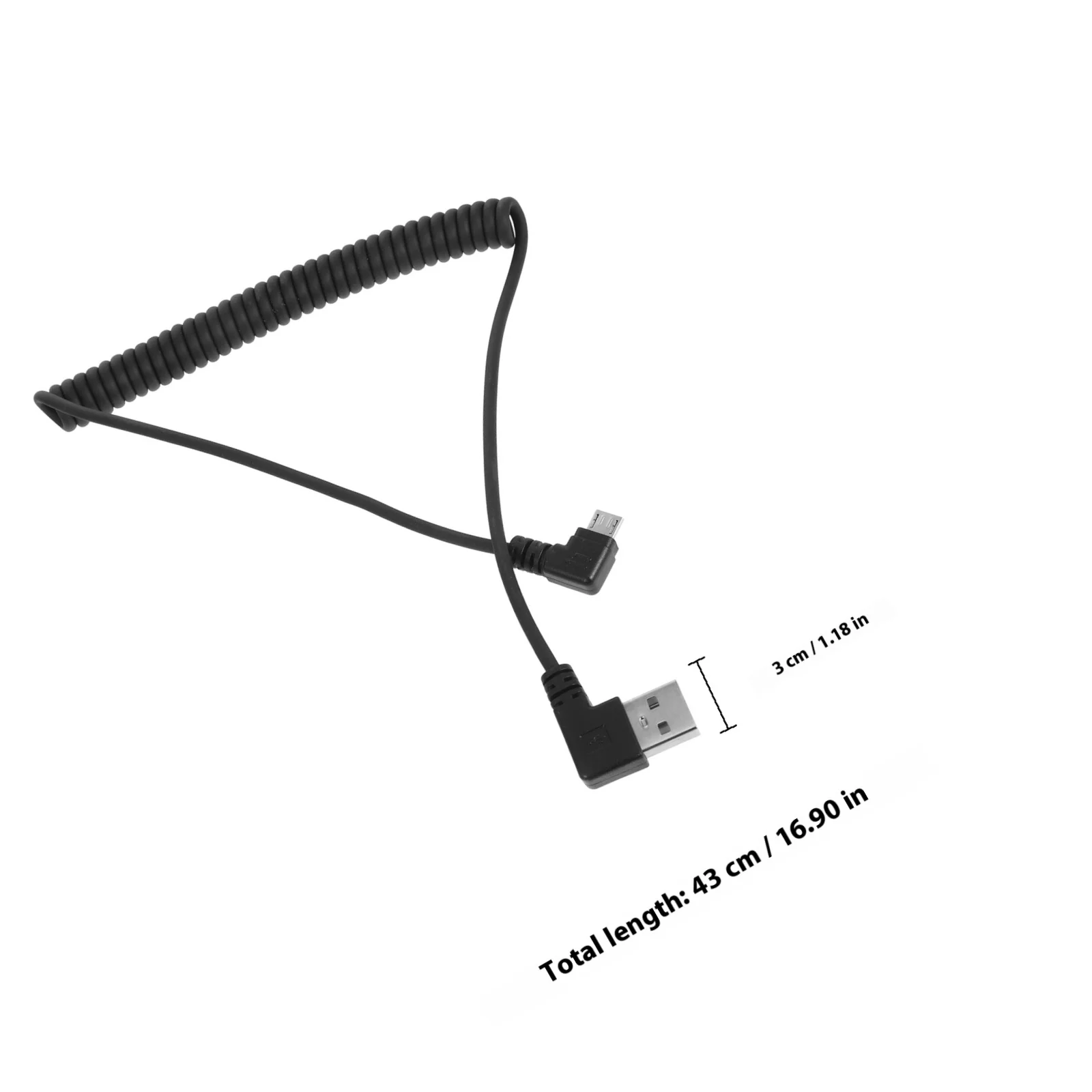 Cable de carga USB con resorte en espiral, conector retráctil de doble ángulo recto, Cable de transferencia de datos de carga rápida Compatible con Android