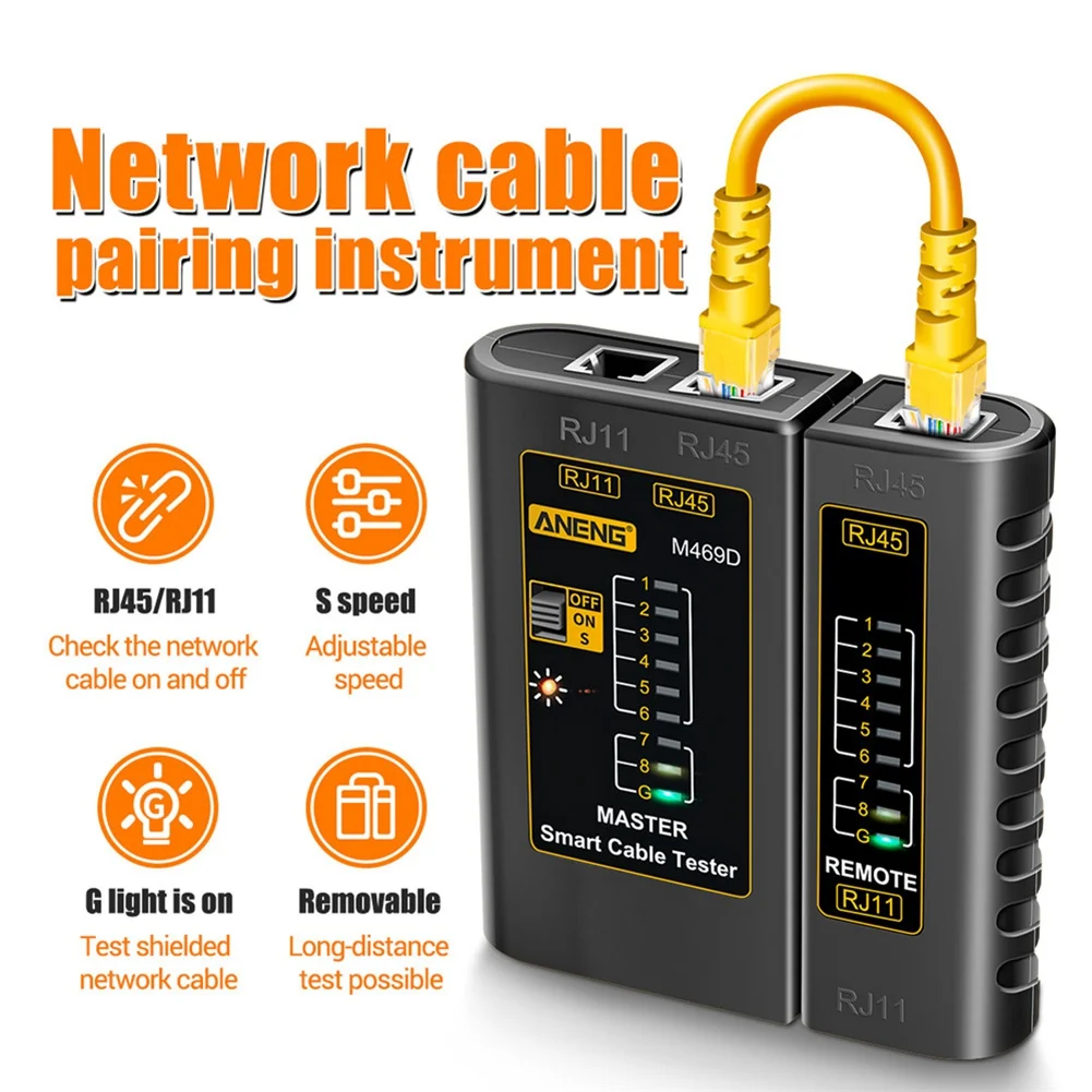 New ANENG M469D RJ45 Cable Lan Tester Network Cable Tester RJ11 RJ12 CAT5 UTP LAN Cable Tester Networking Tool Network Repair A