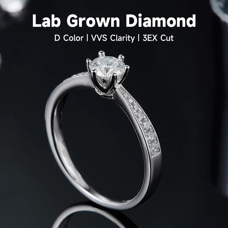 خاتم خطوبة كلاسيكي عالي الجودة من الألماس المزروع بـ 0.5 قيراط، قاعدة من الفضة الإسترليني عيار 925، حرفية رائعة، لابابو