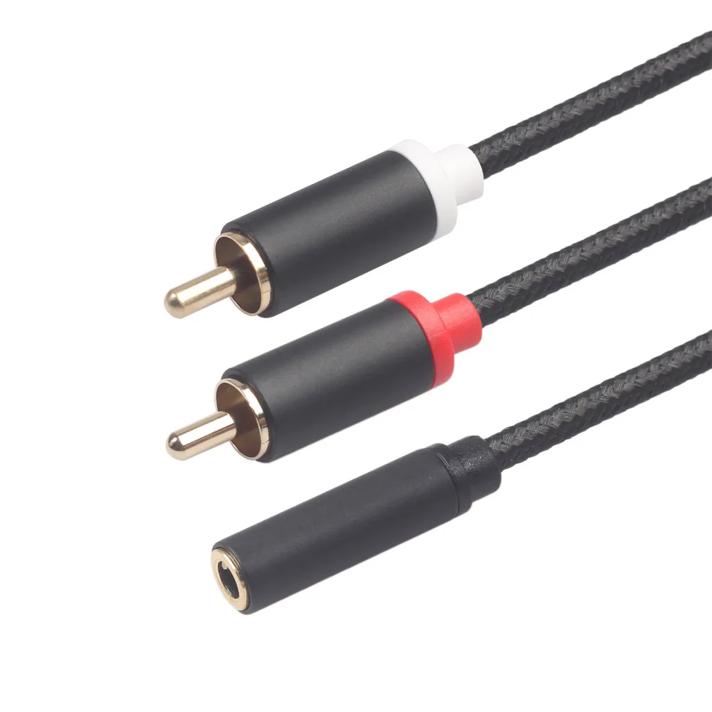 Aluminum alloy shell 0.3m 3.5m female head to 2rca double lotus power amplifier subwoofer audio adapter cable