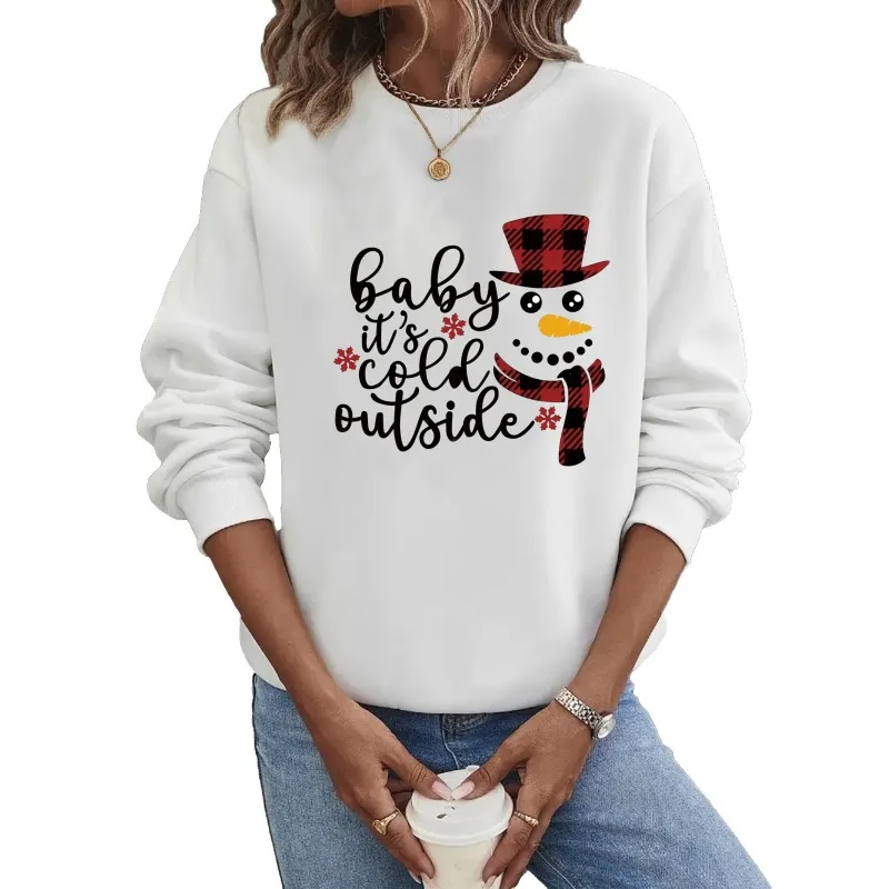 Crew-neck Hoodie Europe and The United States Christmas Long-sleeved Hot Christmas Cartoon Snowman Printing Women Clothing