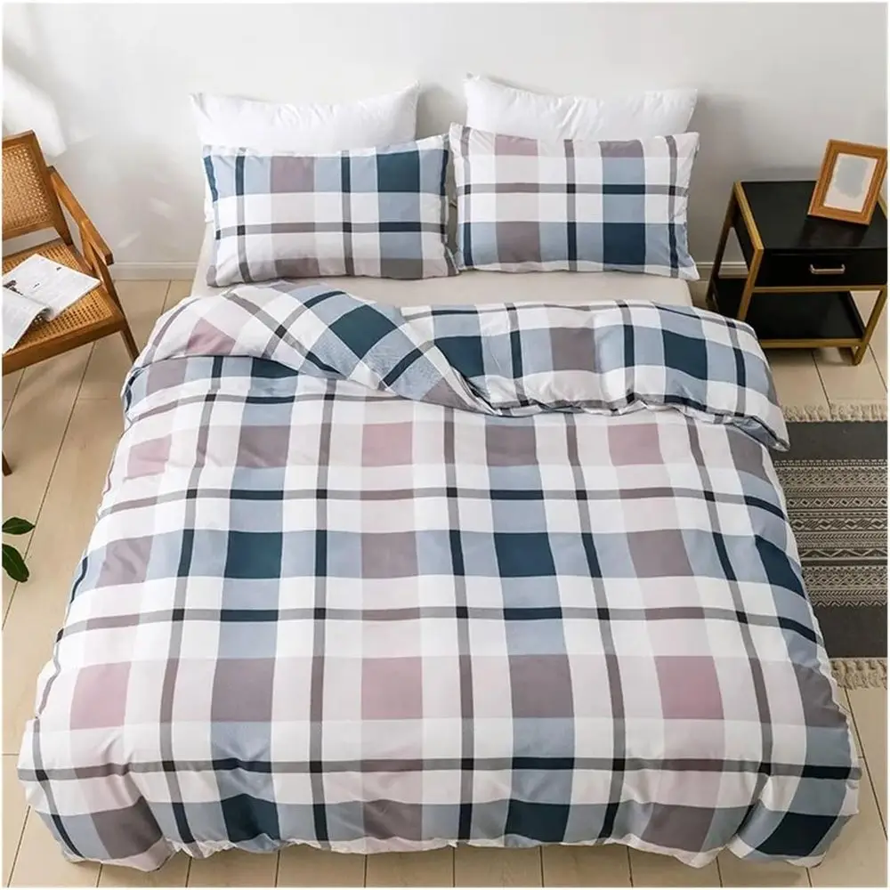 

ADovz Plaid Bedding Set Black 3 Piece Scandinavian Duvet Cover and Pillowcases Queen Size Double 2 Pillowcases 1 Duvet Cover,Bed
