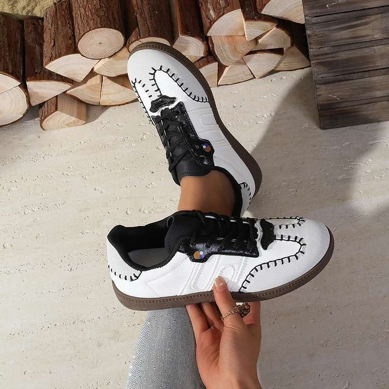 

Women's Spring Stitching Low-Top Sneakers, 2cm Platform Lace-Up Casual Shoes, Contrast Color Breathable Walking Shoes for Daily