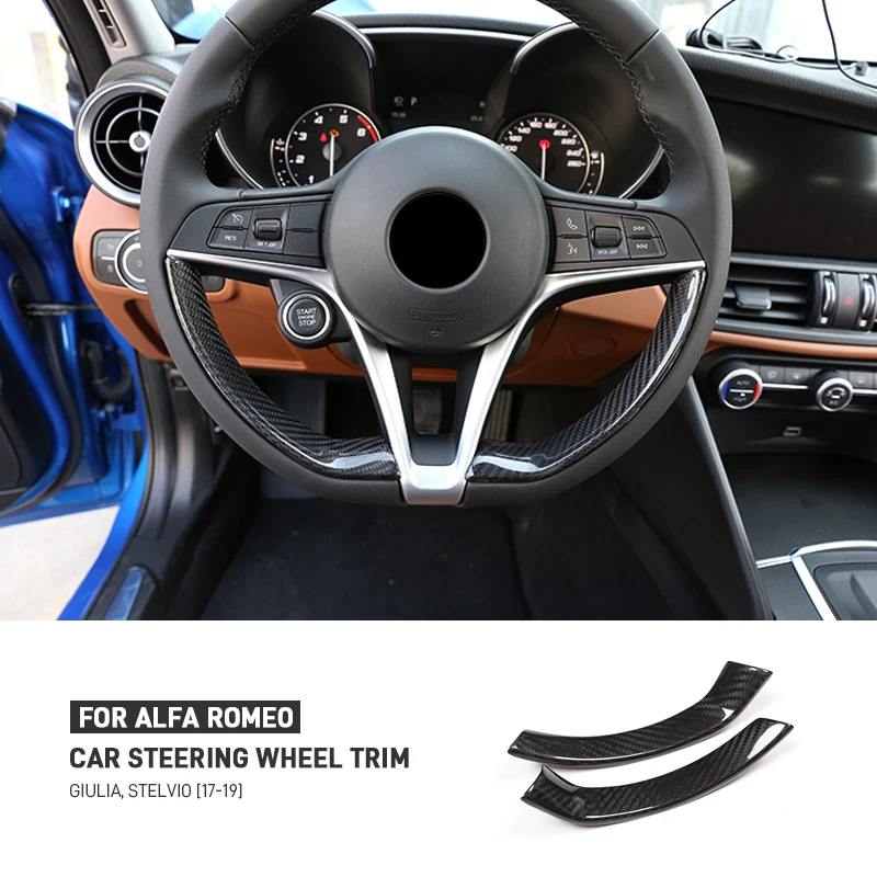 

Real Carbon Fiber Car Steering Wheel Decorative Decor Cover Trim Interior Accessories For Alfa Romeo Stelvio Giulia 2017-2019