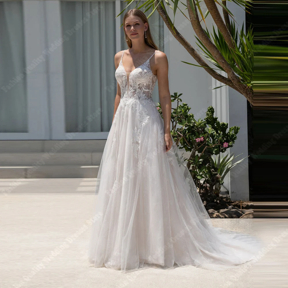 

Elegant A-Line Women Wedding Dresses Sweetheart Collar Lace Print Bridal Gowns Engagement Banquet Vestidos De Novias Customized