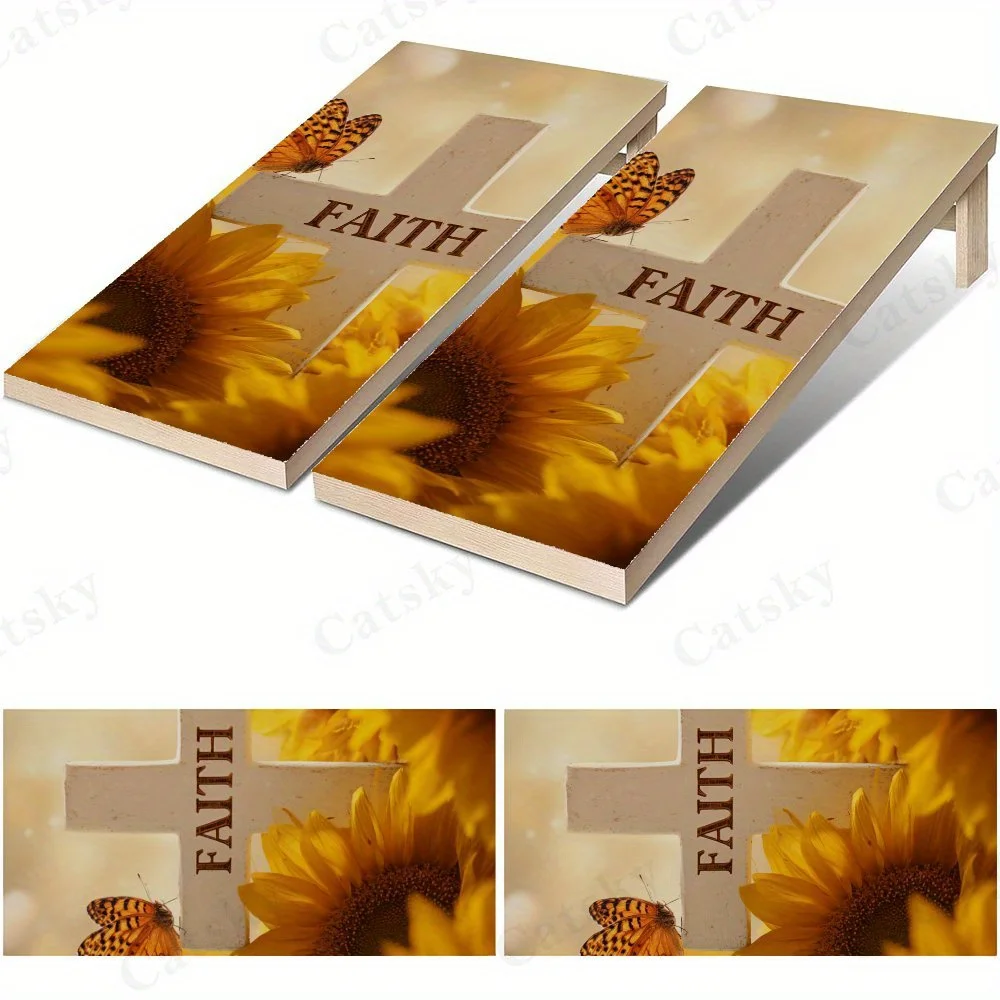 

Cross with Sunflowers and Butterfly 2D Flat Vinyl Sandboard Stickers - Bubble-Free, Easy Application, Waterproof, One-Step Renov