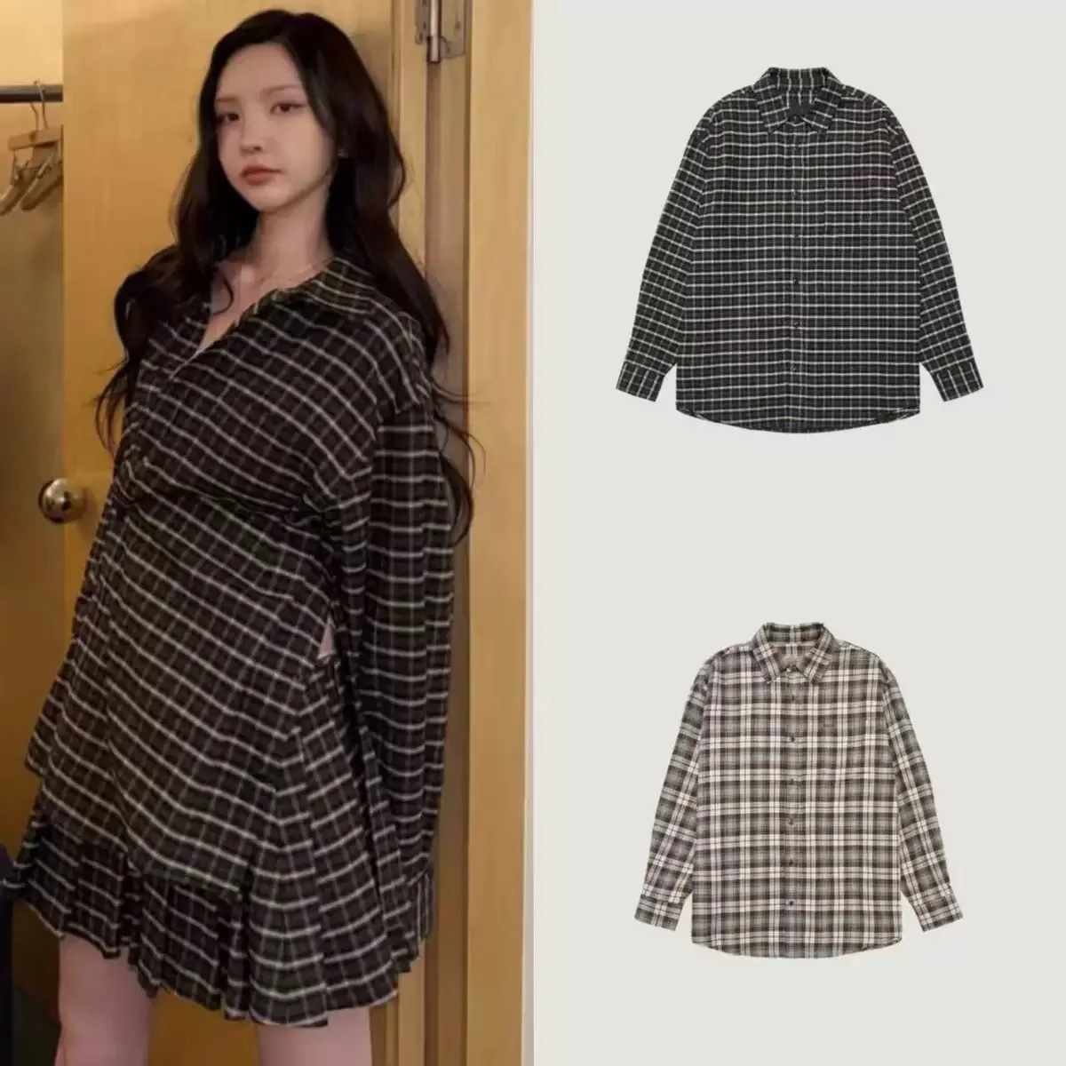 

Casual Style Loose Fit Plaid Long Sleeve Shirt Versatile Outerwear for Women Cotton Material Button Detail Collar Open C...