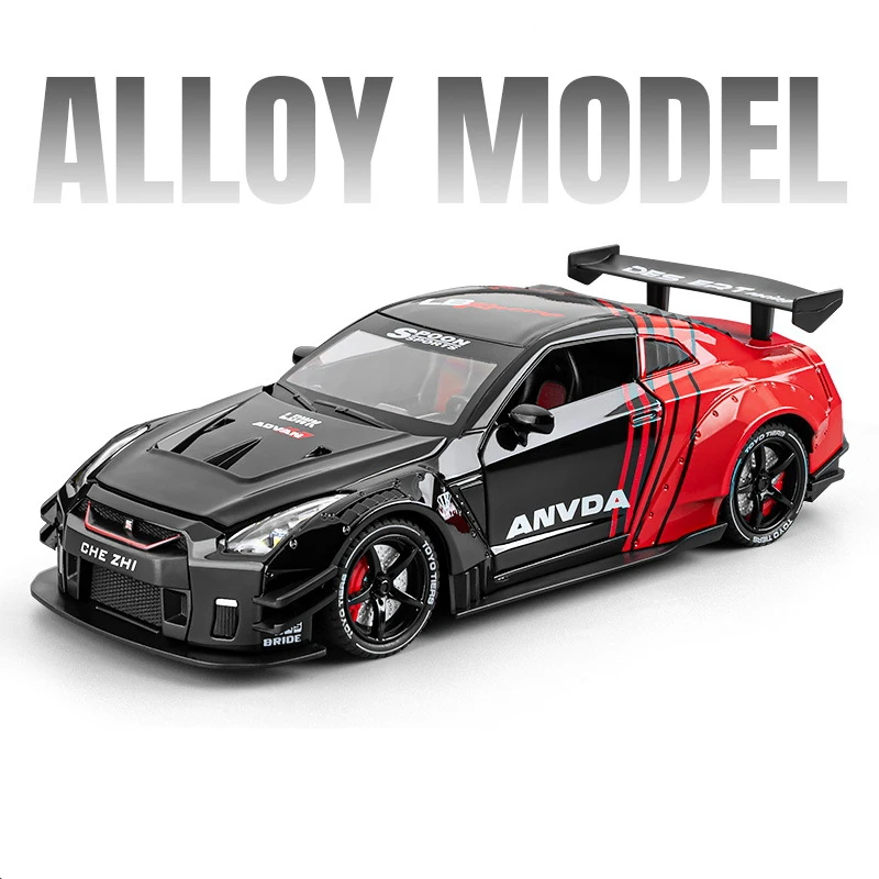 Model samochodu sportowego z odlewu stopu metalu Silvia GTR GT-R R35 w skali 1/24 z funkcją natrysku, dźwiękiem i światłem, zabawka dla dzieci, prezent. — 2