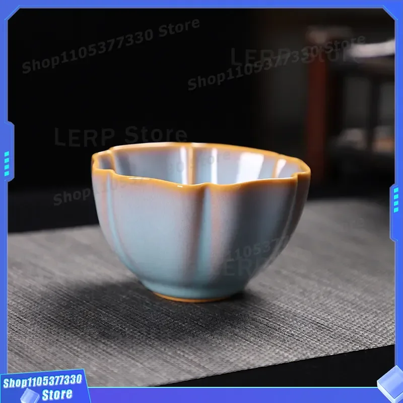 Dehua Ceramics Hexagonal Teacup 100ml Bright Glaze Ru Kiln Style Single Cup Medium Capacity Gu Yun Qiuxia Design for Tea