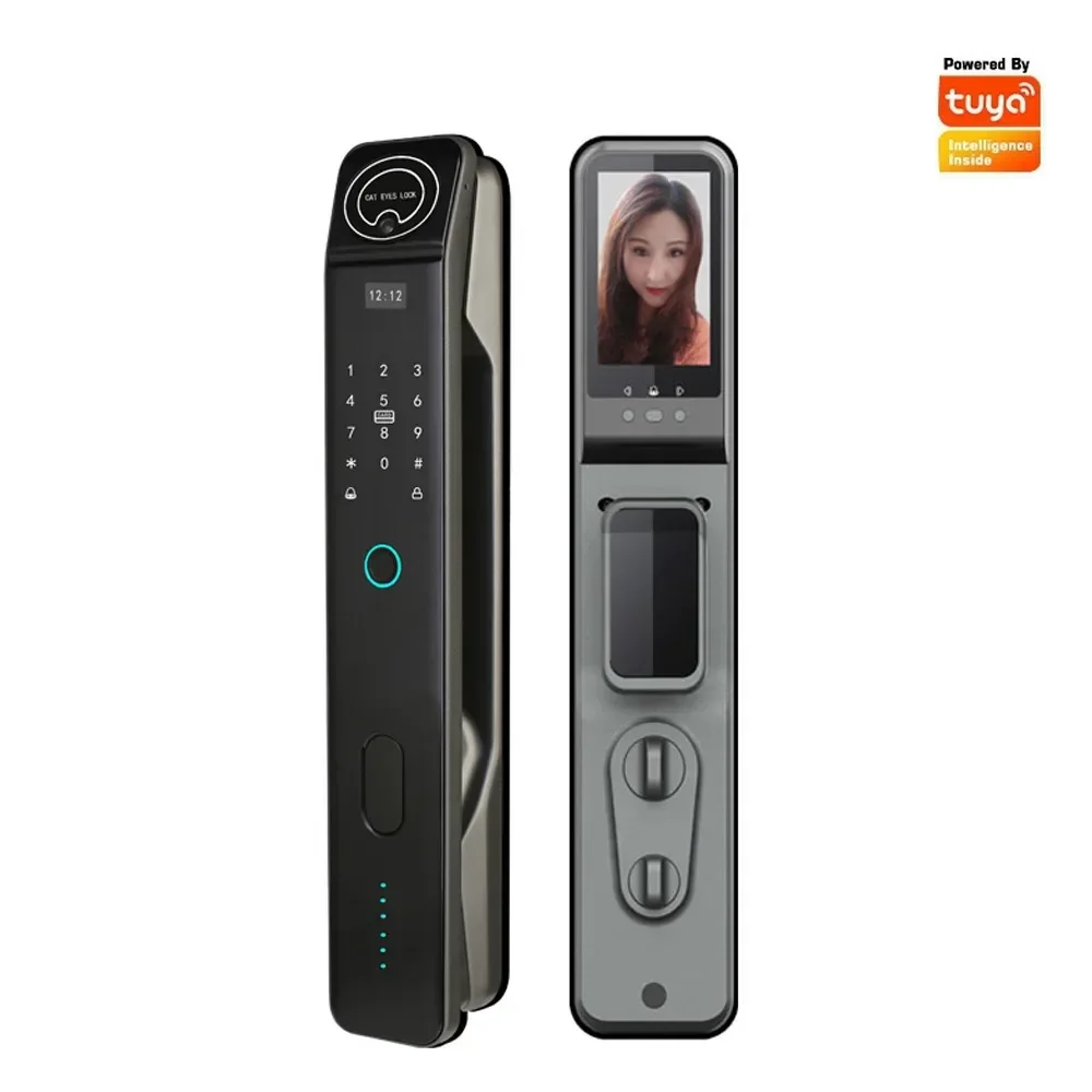 Door Lock Waterproof Tuya WiFi Unlock with Smartphone for Smart Aluminum Alloy 3D Face Fingerprint Recognition Password Lock