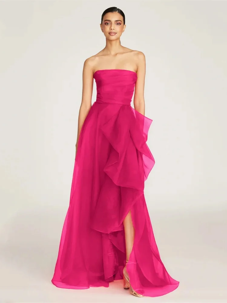 تخصيص الرجعية بسيطة كلاسيكية الشيفون الطية ألف خط فساتين طويلة حمالة فساتين كوكتيل جودة عالية مطابقة الرسمية