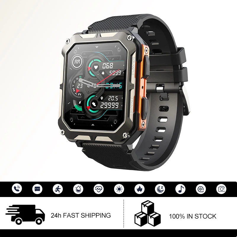 C20Pro ساعة ذكية رياضية للرجال بلوتوث دعوة Smartwatch IP68 مقاوم للماء وضع رياضي متعدد مراقبة الصحة ساعة ذكية عسكرية
