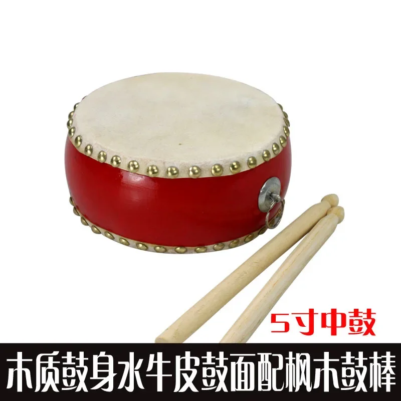 5 Inch Wooden Flat Drum Environmental Paint Children's Red Small Drum Baby Educational Toys Children's Musical Instruments