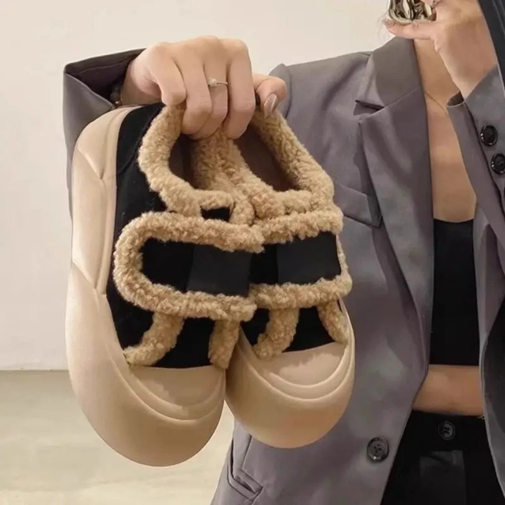 

Winter Stickers Women's Shoes 2024 New Warm Cotton Flat Bottom Slip-on Shoes Women's