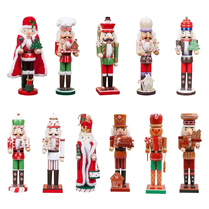 Q1JB 35cm Gingerbread Man Nutcracker Soldier King Wooden Figurine Toy Christmas Decor