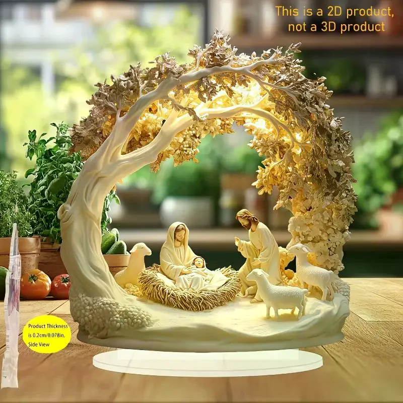 Desktop Decor Family Statue Jesus Tree Of Life Newborn Acrylic Flat Plate Desktop Decoration Ornaments For Home Decor