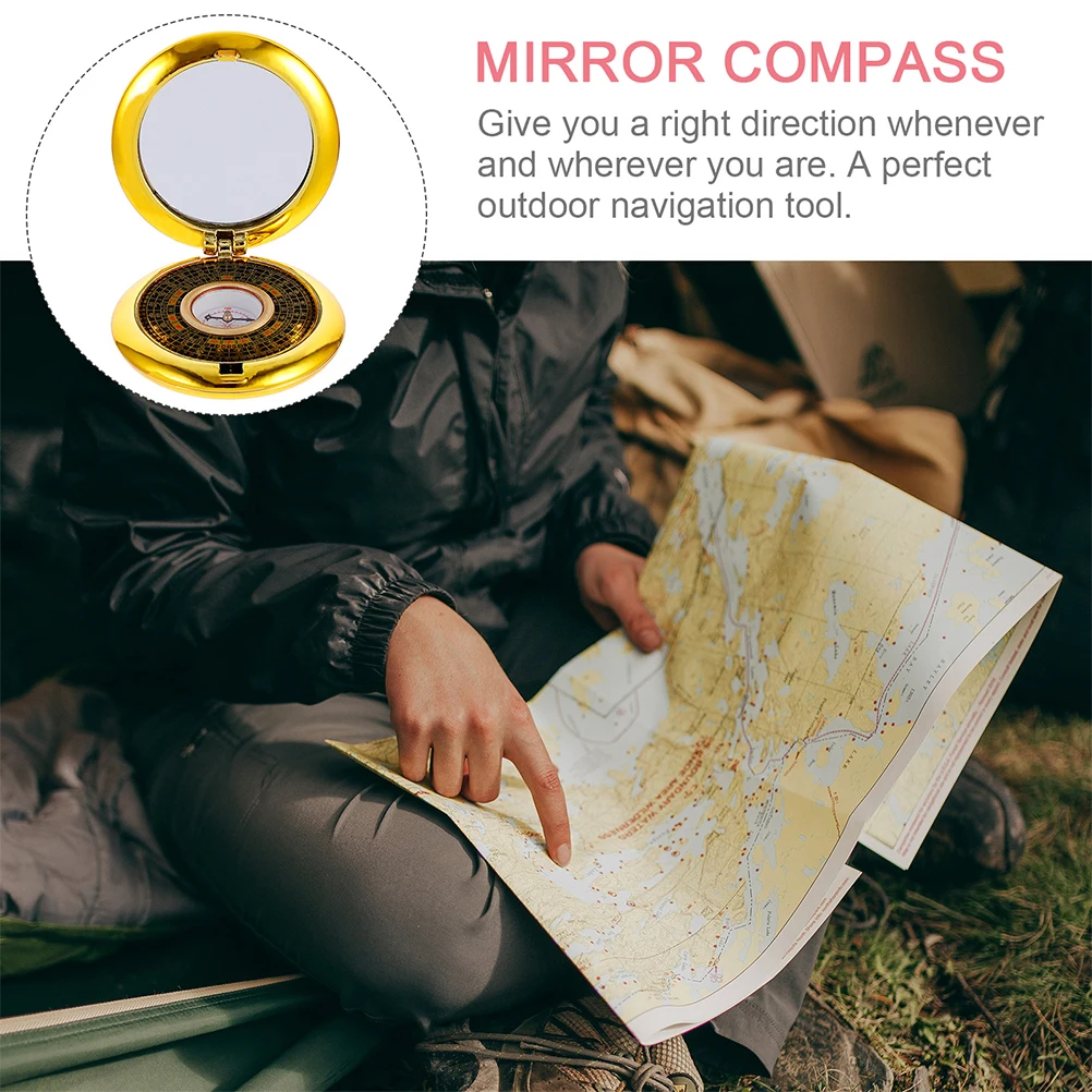 

2 Inch Pure Copper Round Feng Shui Pan Compass Mirror Cover Camping Hiking Mini Pocket Degree Scale One