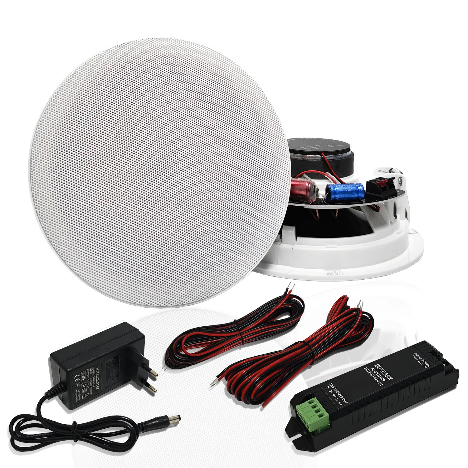 

2 шт., 6,5-дюймовые потолочные Bluetooth-динамики, 300 Вт, 2-полосная акустическая система скрытого монтажа с усилителем, приемником для внутренней ванной комнаты