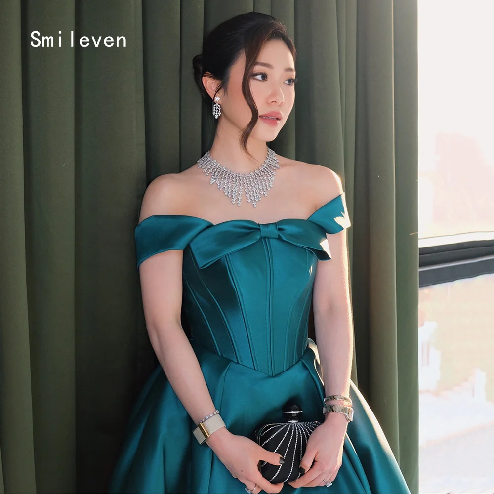 

Smileven Luxury A Line Prom Dress Off The Shoulder Party Gowns Elegant Appliques Bow Formal Occassion Dress Customized 2026