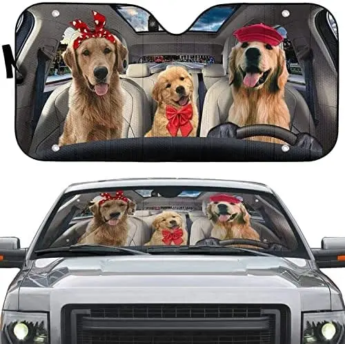 

Golden Retriever Happy Family Driving Sunshade for Car Windshield, Dog Mom Gifts, Dog Lovers Gifts, Puppy UV Protector Front Win