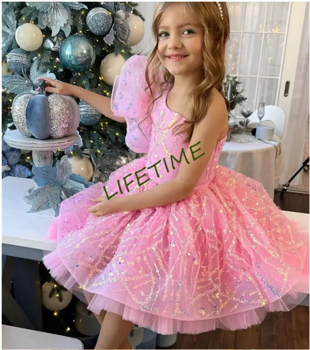 Puffy Girl Dress Flower Girl Dress Pink Wedding Party Dresses Cute Baby Girl Dress Princess Dress Little Bridal