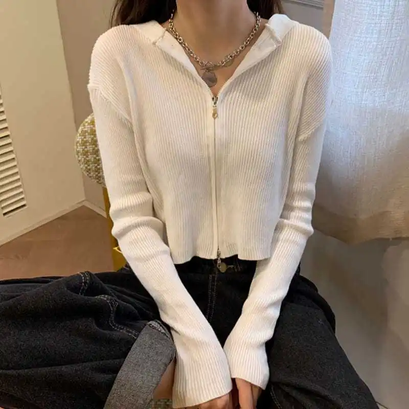 

Весенний новый корейский универсальный свитер с длинными рукавами и двойной молнией, женский модный тонкий кардиган, топ