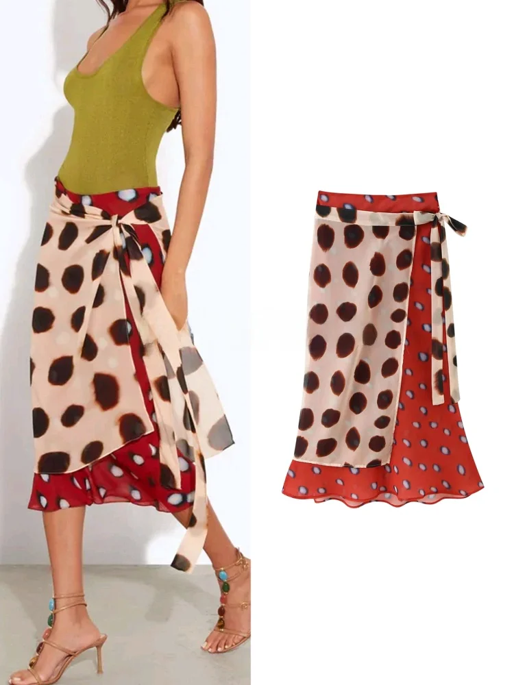 Summer New Arrival Commuter Style Double Layer Wrap around Belted Midi Length Half Skirt Women's High Waist A-Line Slim Fit