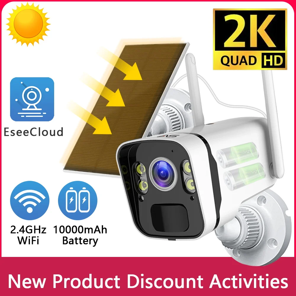 

HD 2K Solar Camera HD 4MP Battery Powered WiFi IP Camera Outdoor Wireless Surveillance Security Camera Waterproof IP66 CCTV PIR