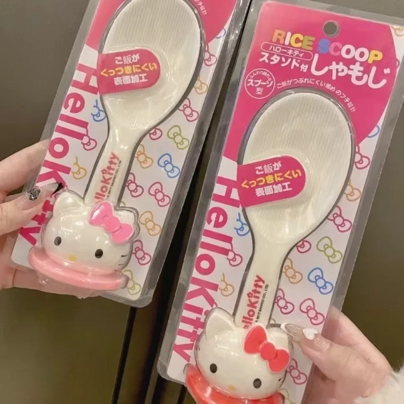 HelloKitty 20cm Cartoon Anime Suction Cup Rice Spoon Non-stick Plastic Rice Cooker Household Rice Shovel Kawaii Spoon Gifts