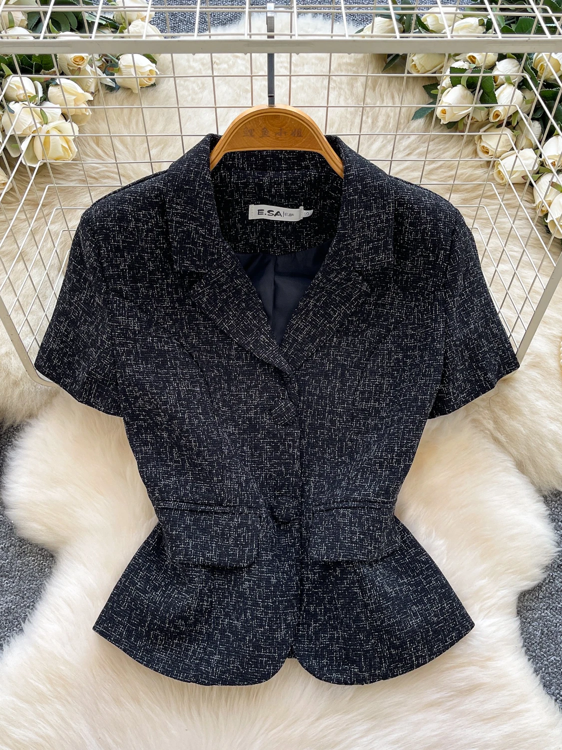 Ele Heavyweight Tweed Or Sve Suit Jaet Femmes Commute Sle Faionable Top Coréen Coupe ample Respirant Skin-Fri...