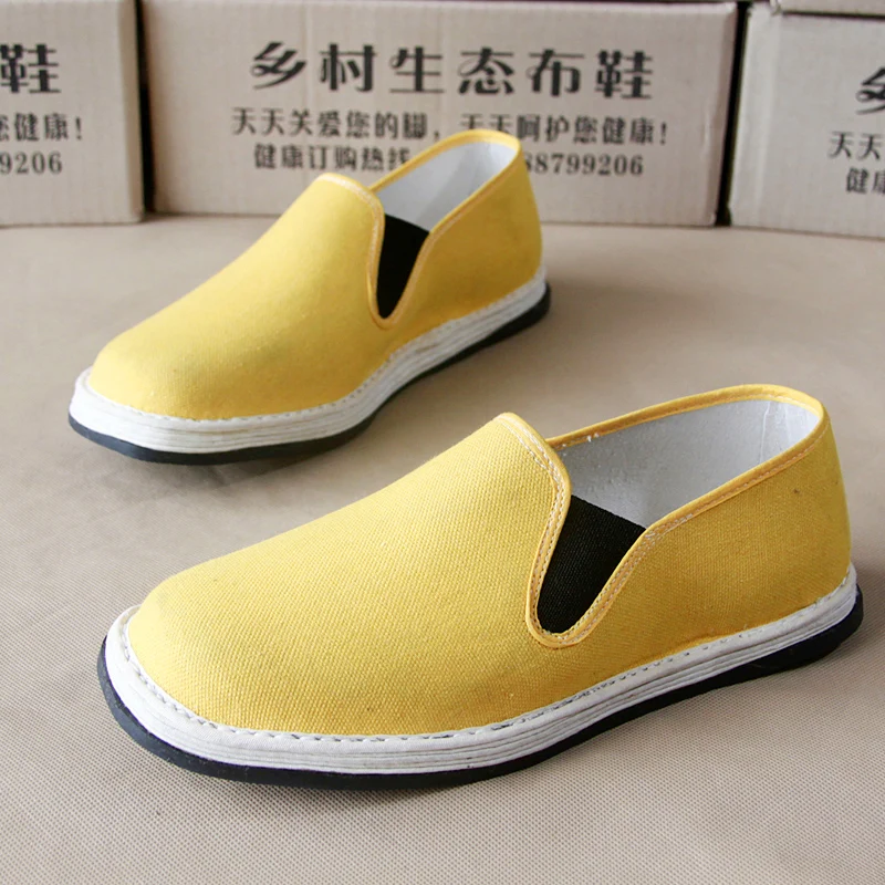 Spring yellow Lady Classic Beijing handmade cloth sole shoes autumn breathable flat heel layers sole Unisex Casual Daily shoes