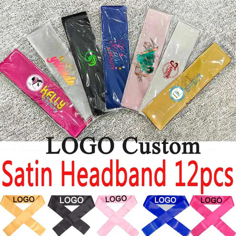 

12 Pcs Edge Laying Scarf Satin Headband Hair Wrap Wigs Grip Band Personalized Logo Long Wig Band Soft Silky Edges Wrap Band