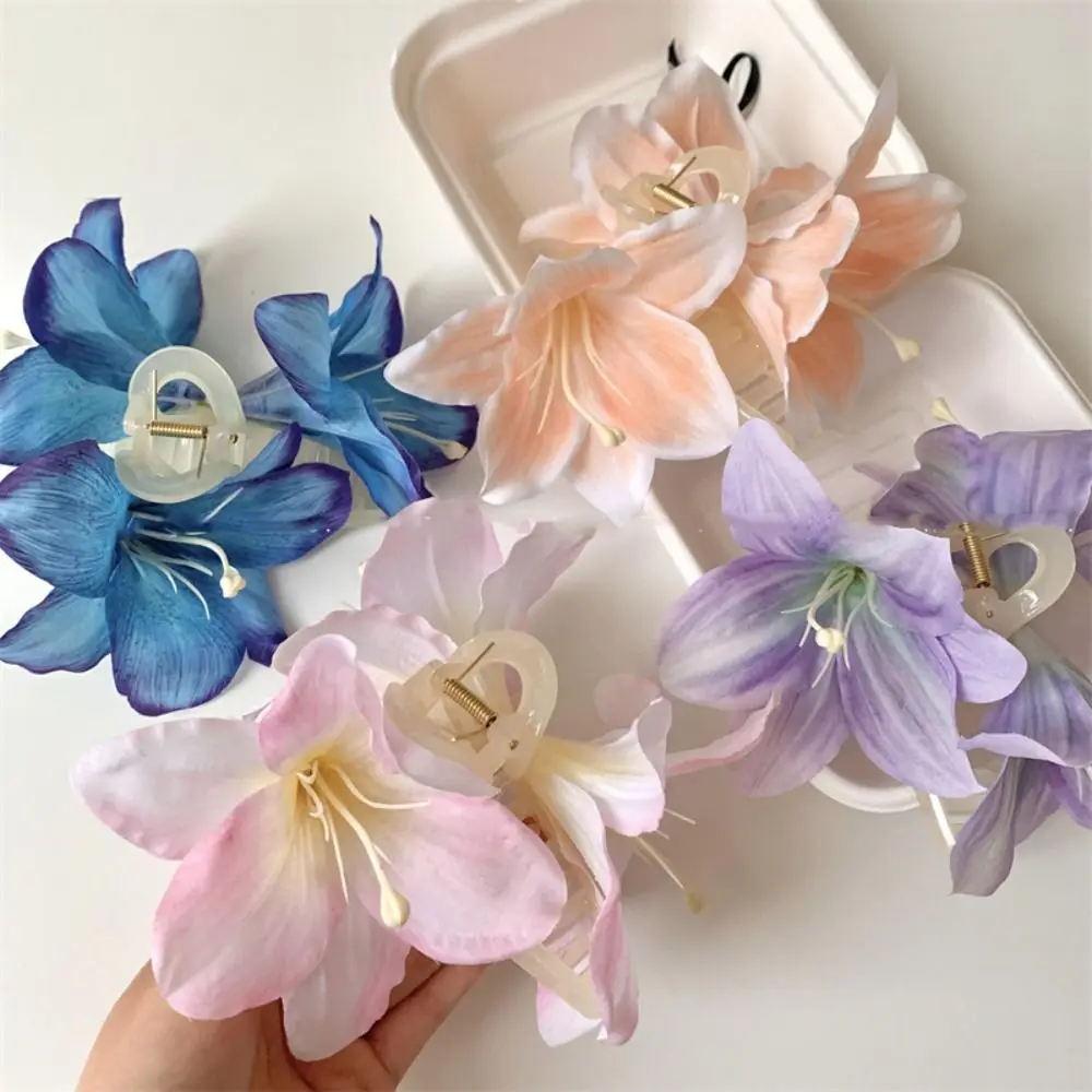 Bayemia Barrettes Lilium Flower Hair Claw Ponytail Clip Cute Hairpin Calla Hair Clip Headdress Grab Clip Big Hair Claw Daily