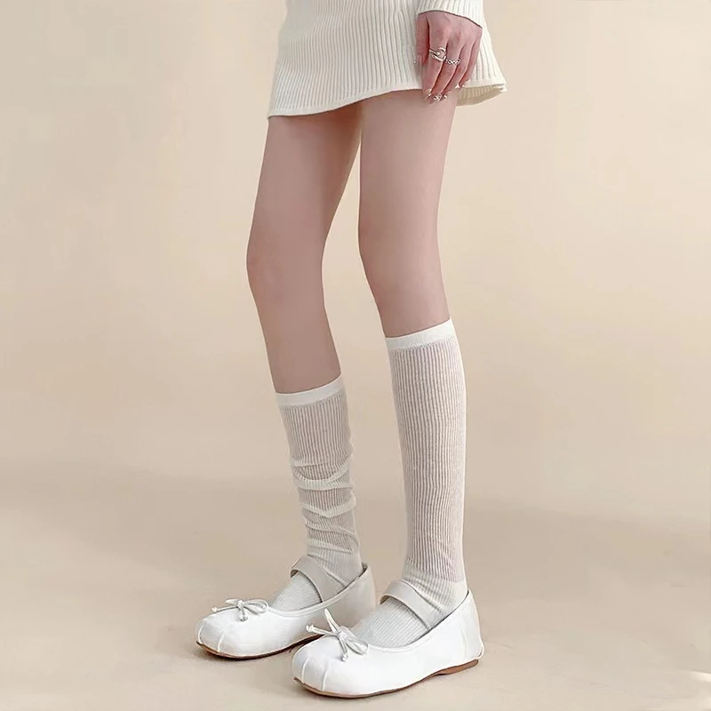 1Pair/2PCS Women Lolita Socks Long Loose Spring Solid Color Y2K Knee-socks Middle Breathable Sexy Woman Stockings Long Socks