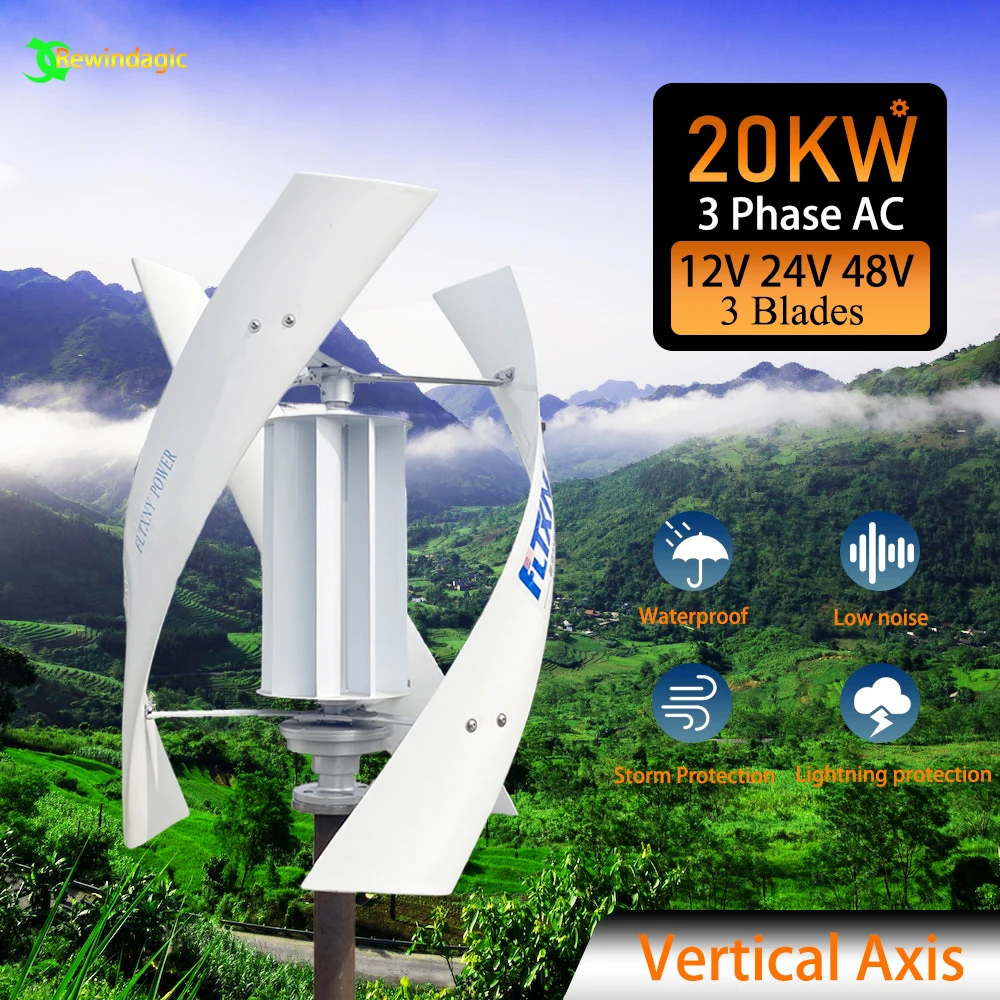 

Generator 10KW Wind Turbine Vertical Axis Maglev Plant High Voltage 10000w 24V 48V With Hybrid Charge Controller For Home Use